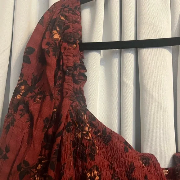 Free People Jaymes Burgundy Floral Long Sleeve Dress - Picture 4 of 7